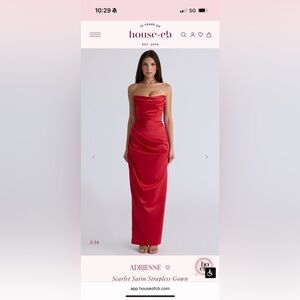 House of CB Red Satin Strapless Dress